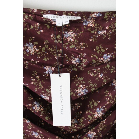 NWT Size 0 Veronica Beard Taras Floral-Print Ruched Silk Mini Skirt Merlot Ruffl - Picture 3 of 8